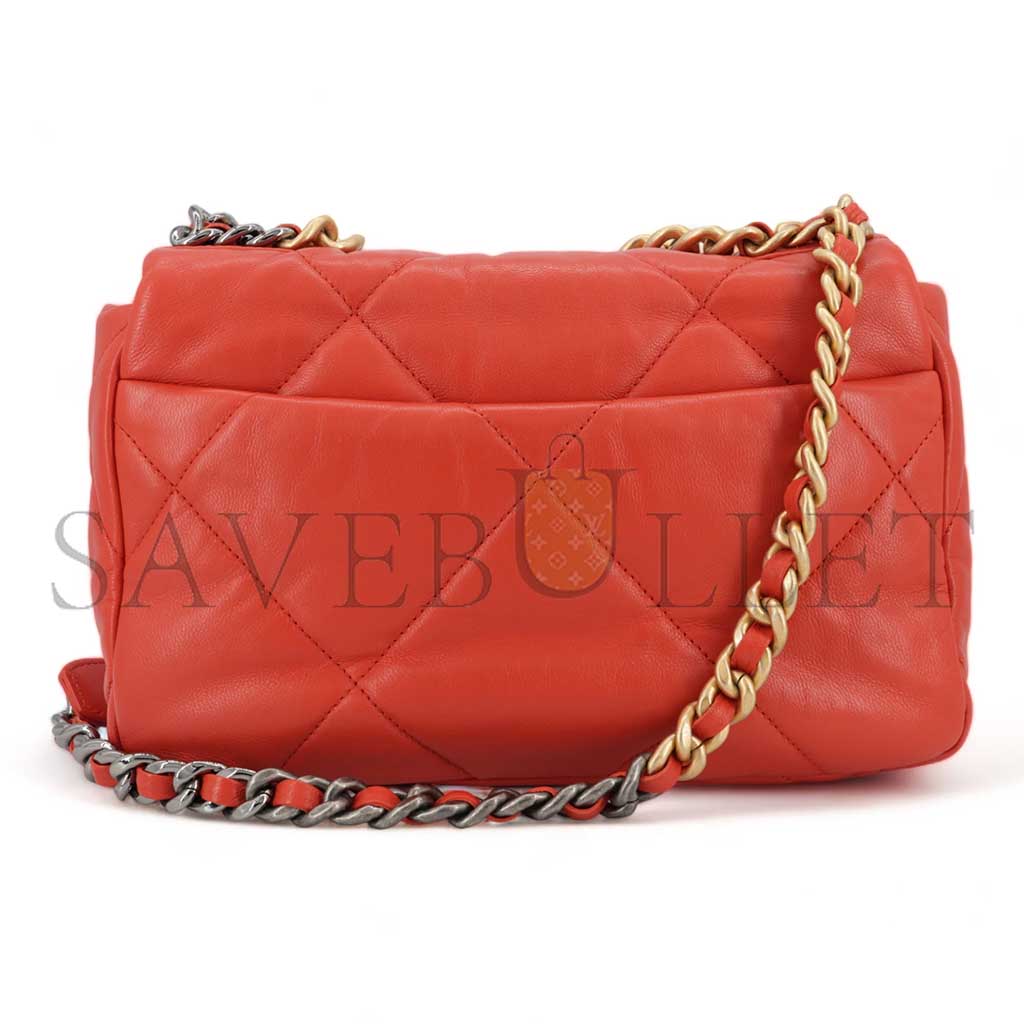 CHANEL 19 FLAP BAG IN RED LAMBSKIN AS1160 (26*16*9cm)